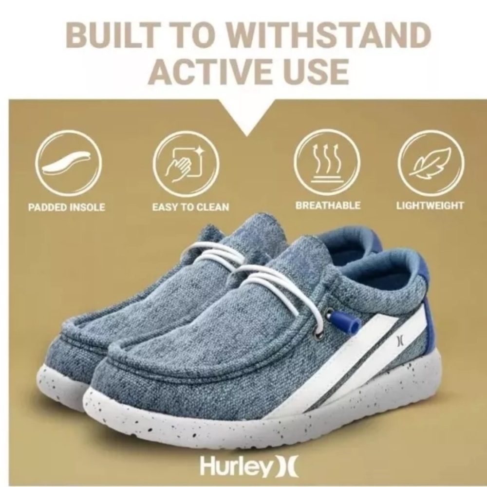 Hurley Melky slip on canvas shoes in a blue denim color, boys size 5 women’s 6
